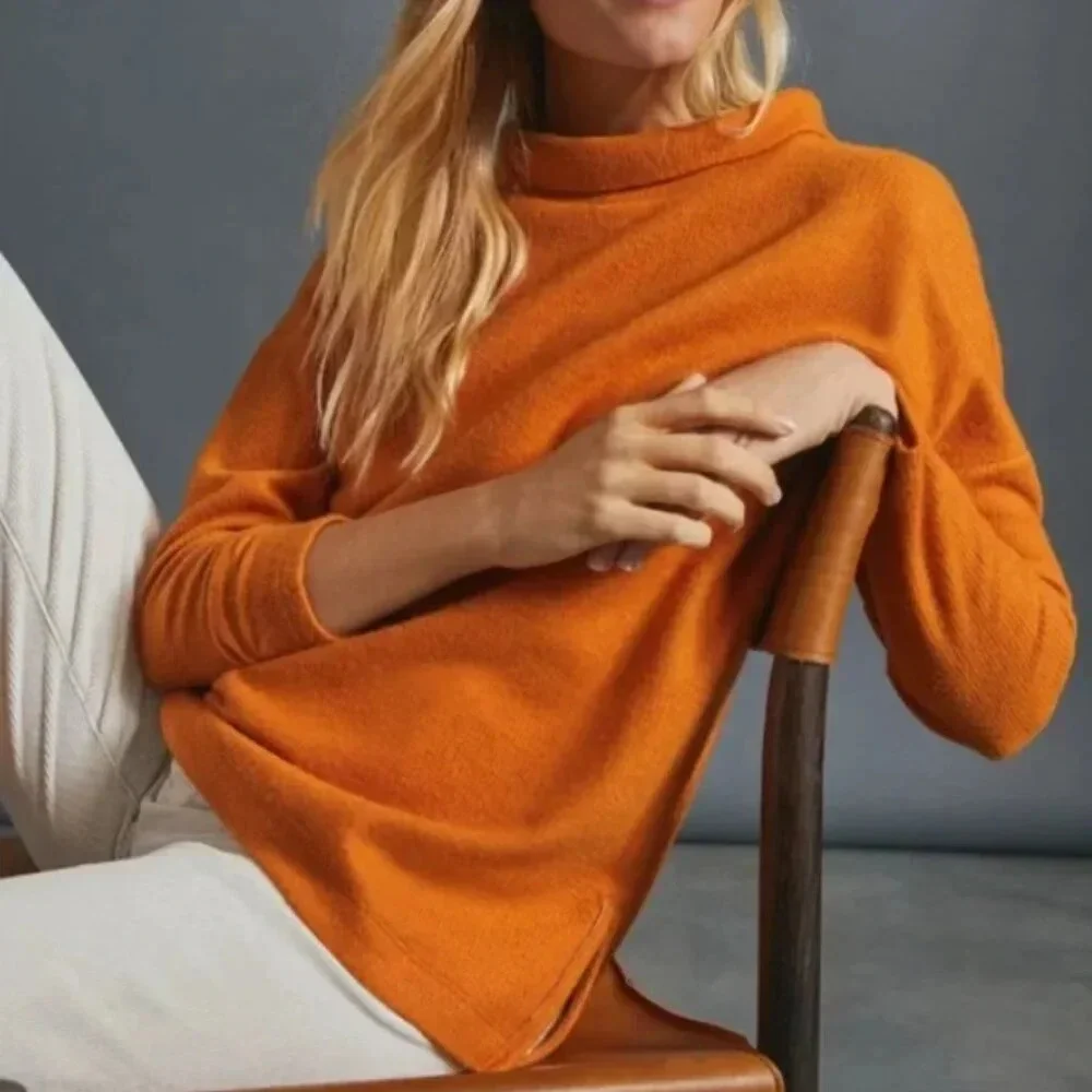 Anthropologie Mock Neck Tunic Pullover Pumpkin Orange size Medium - Picture 13 of 13